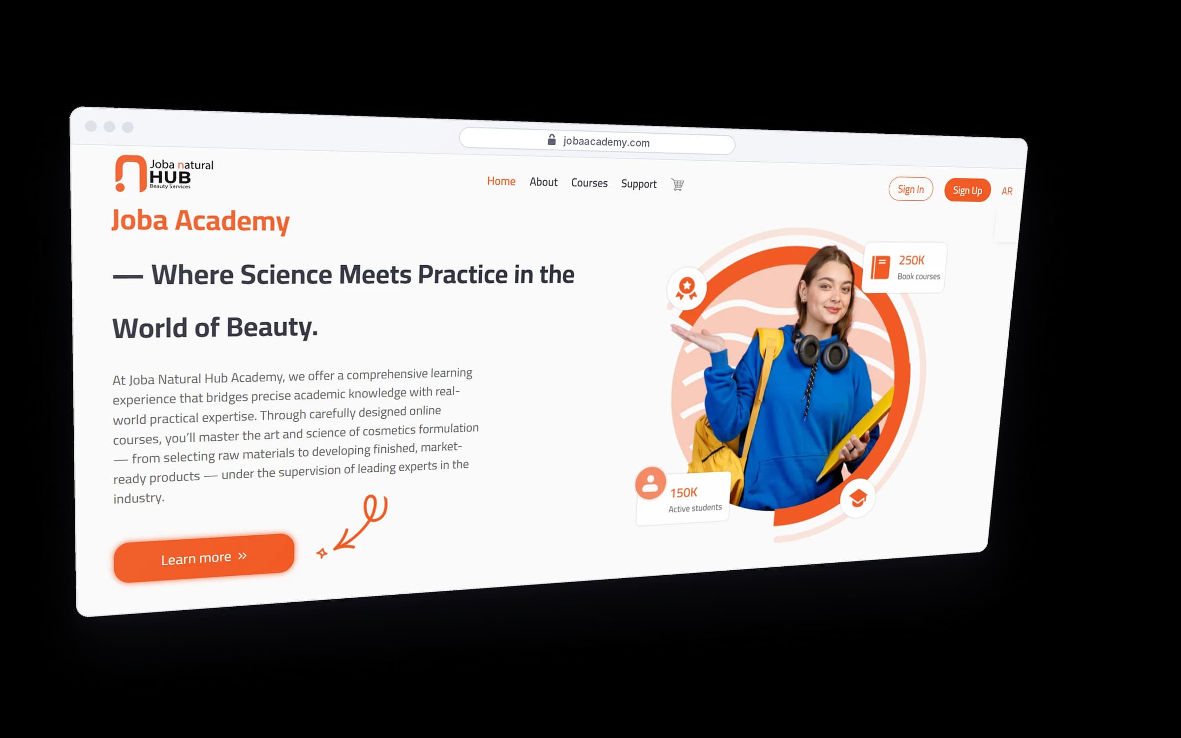 Joba Academy home page in a browser window